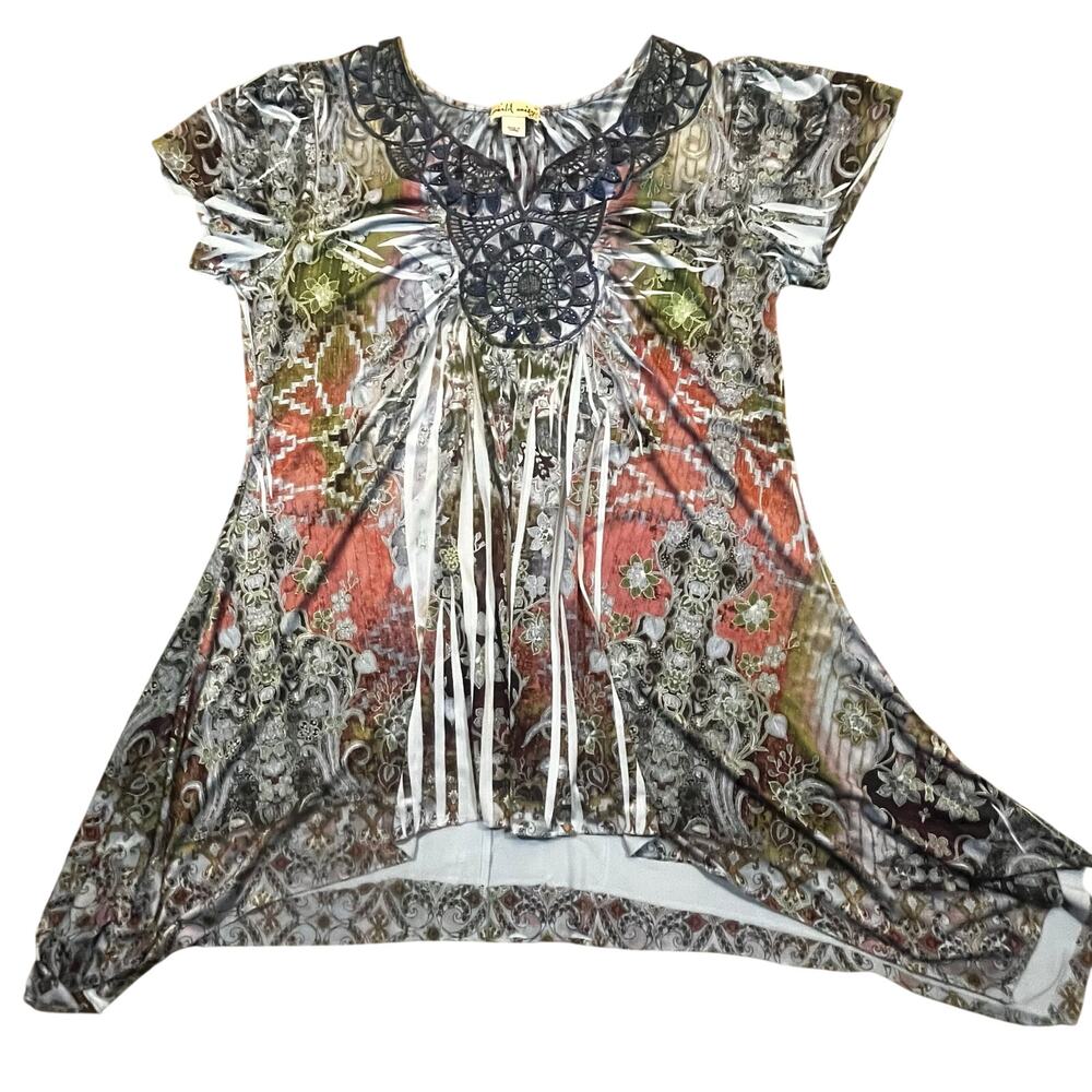 World Unity Boho Festival Tunic Top Beaded Embellished Women‎ M